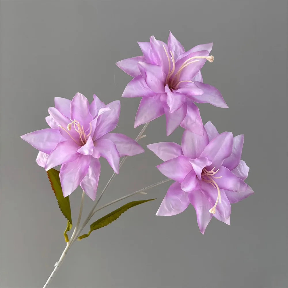 3-Head Artificial Lily Flower Branch | Realistic Silk Touch 65cm