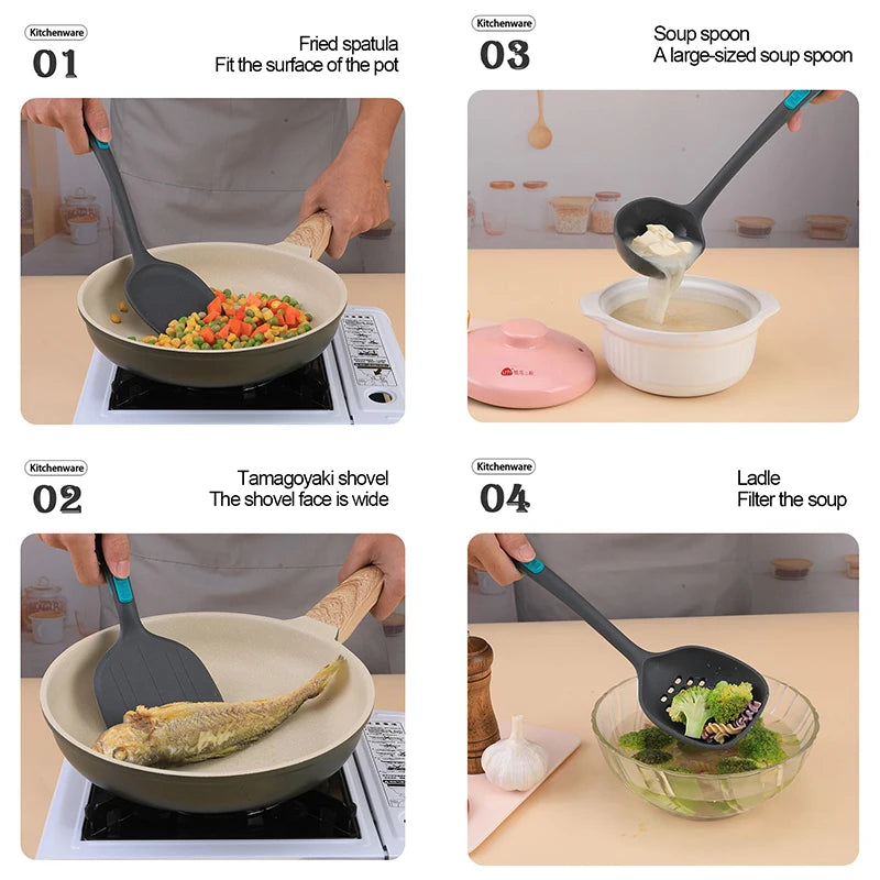5-Piece Silicone Cooking Spoon & Spatula Set | Soup Spoon, Spatula, Strainer & More – Heat-Resistant Kitchen Utensils