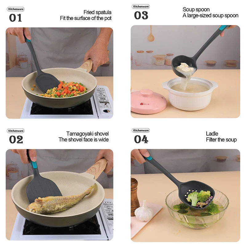 5-Piece Silicone Cooking Utensil Set – Spoon, Spatula & Strainer