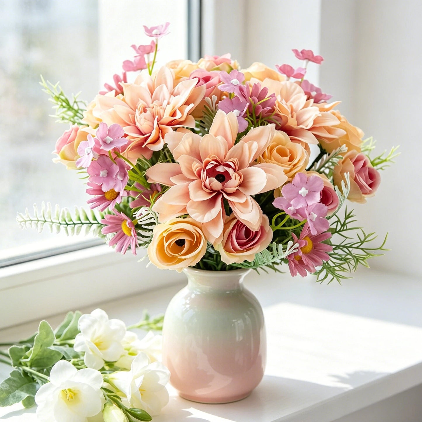Silk Dahlia Rose Artificial Flower Bouquet | Wedding & Home Decor