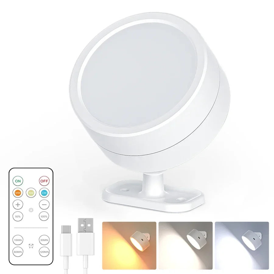 360°Rotatable LED Wall Lamp Rechargeable RGB&3Color Magnetic LED Spotlight Touch Remote Control For Bedroom Living Room Lighting Peaceful Pleasures Health and Wellness 3colors White