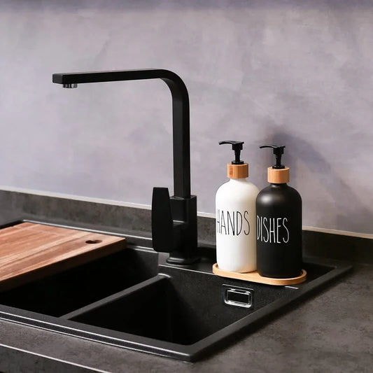 2Pcs 500ml High Quality Glass Soap Dispenser Pump Bottle Refillable Empty Hand Soap Lotion Subpackage Bottle with Wooden Cushion Peaceful Pleasures Health and Wellness