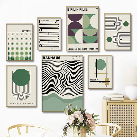 Modern Minimalist Wall Art Posters Prints Canvas Painting Abstract Pictures Living Room Decor Bauhaus Green Color Block Lines Peaceful Pleasures Health and Wellness