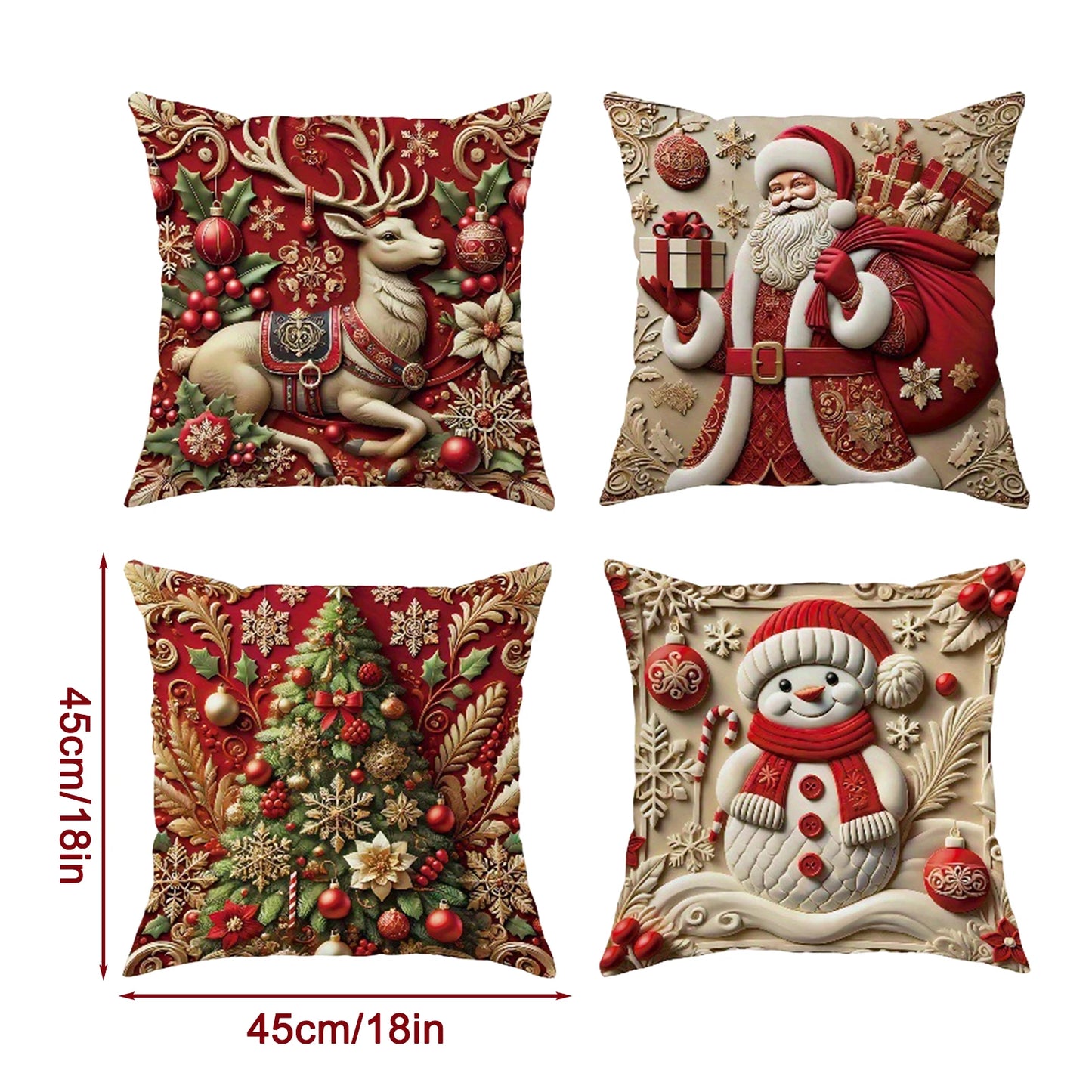 4-Pack Christmas Pillow Covers 17.7" | Festive Holiday Décor