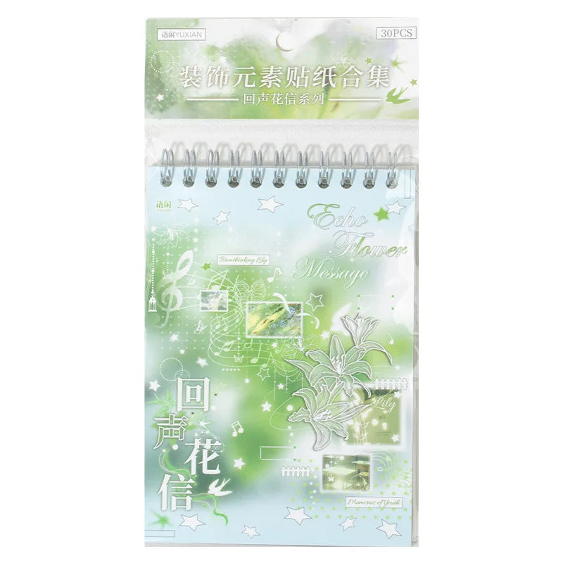 1 Pack Echo Flower Letter Korean Ins Style Decorative Elements DIY Hand Account Chasing Star Gu Card Sticker Peaceful Pleasures Health and Wellness