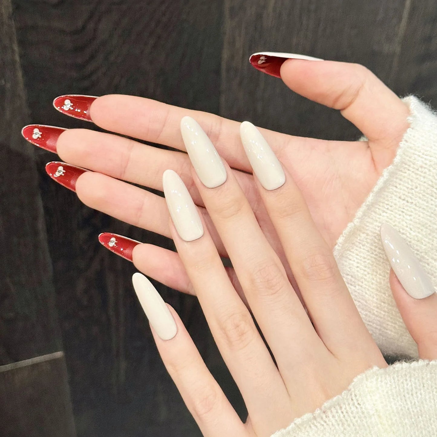 Handmade Almond Press-On Nails | Red Nude Velvet – 10pcs Set Press-On Nails Peaceful Pleasures Health and Wellness