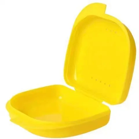 Retainer Case Mouth Guard Case Orthodontic Denture Storage Container Carabiner Hook Air Vent Holes Dental Teeth Retainer Box Peaceful Pleasures Health and Wellness YELLOW