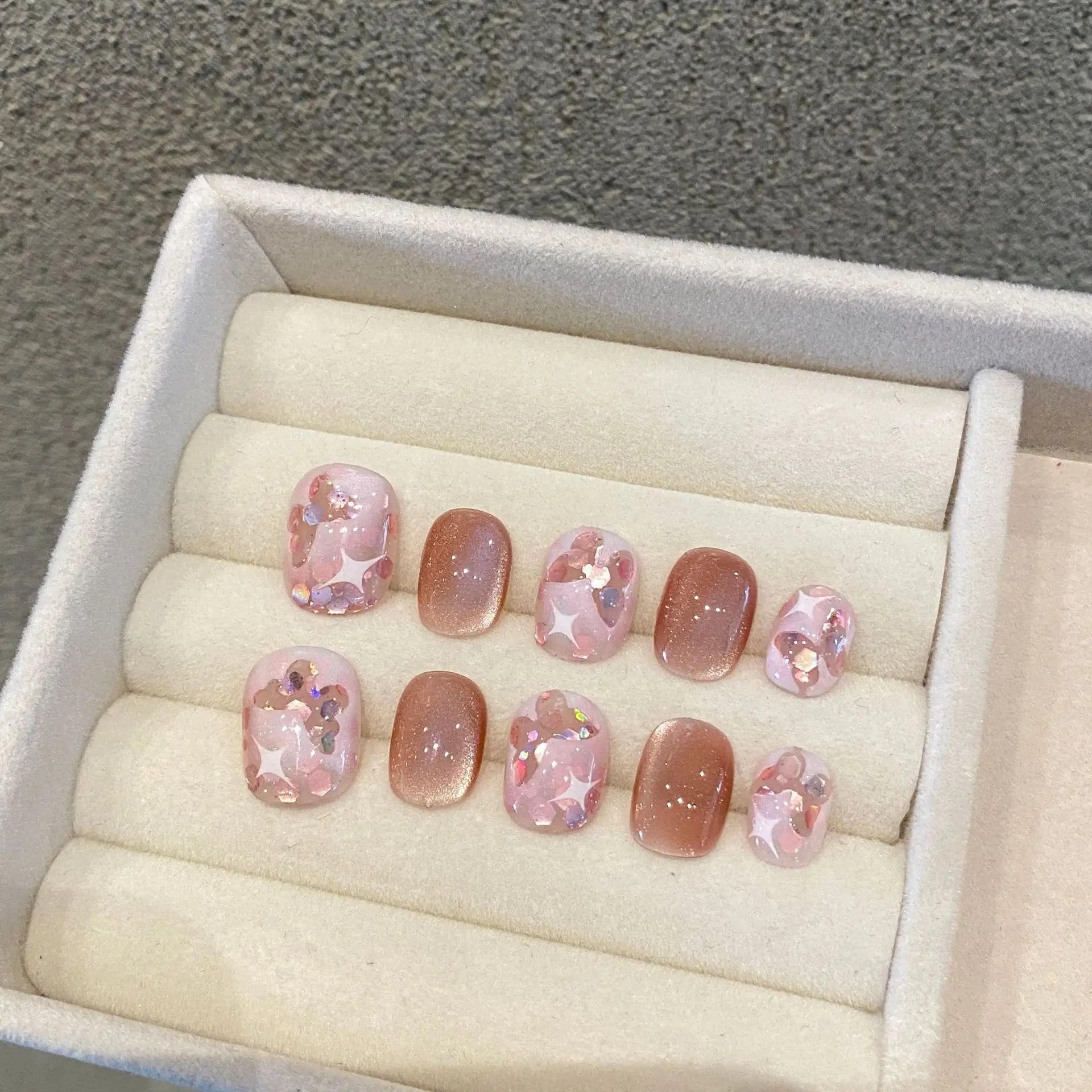Korean Short Press On Nails – Pink Bow Diamond False Nails Press On Nails Peaceful Pleasures Health and Wellness L