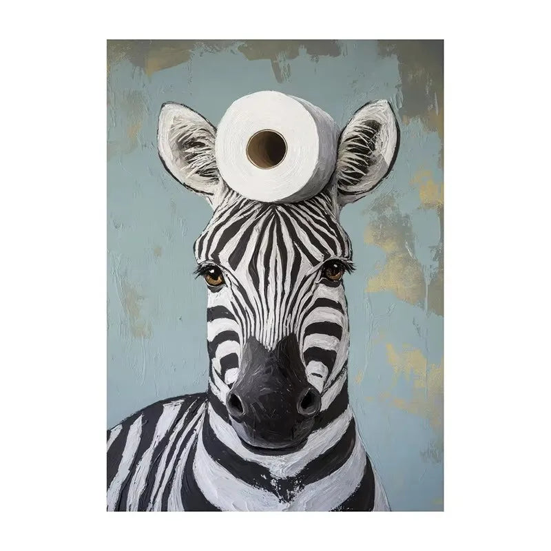 Funny Animal Bathroom Canvas Wall Art | Zebra Giraffe Tiger