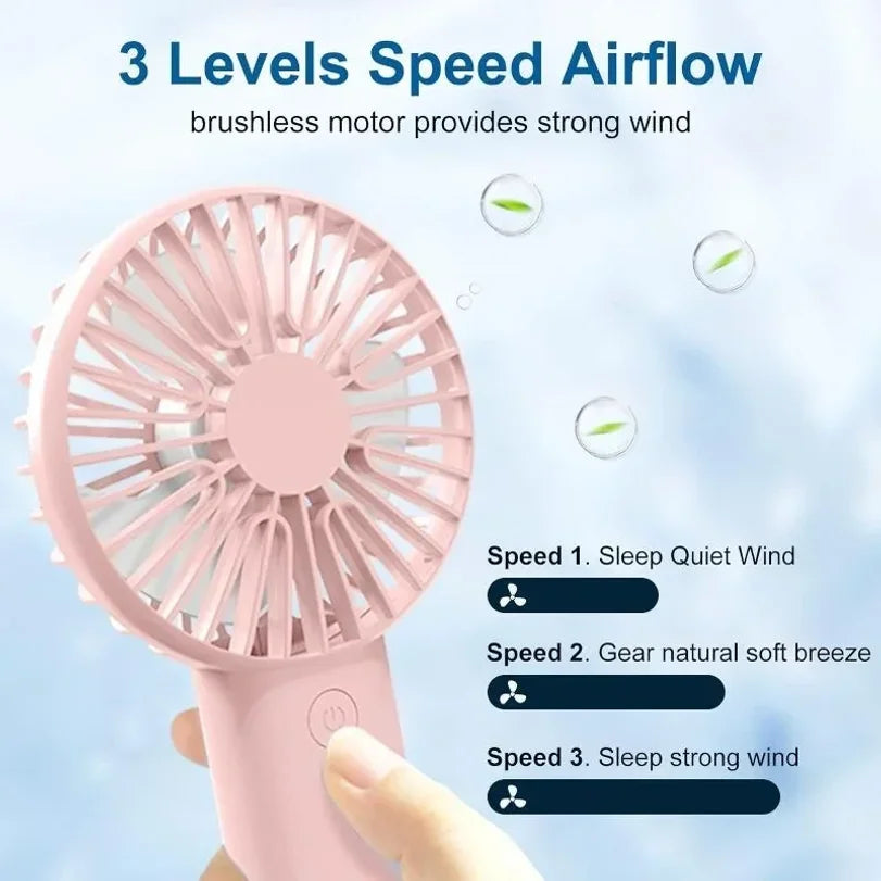 Rechargeable Handheld Mini Fan 3-Speed USB Fan + Phone Holder