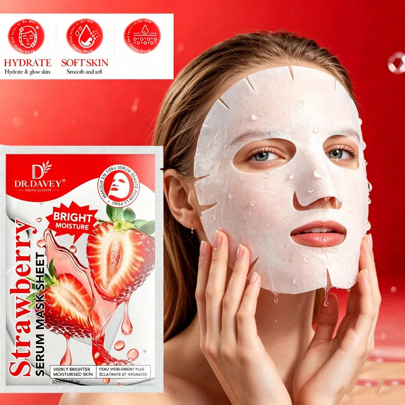 Strawberry Serum Facial Mask Sheet Facial Care Moisturizing and Tender Skin Easy to Absorb Portable 10 Tablets/Box Peaceful Pleasures Health and Wellness
