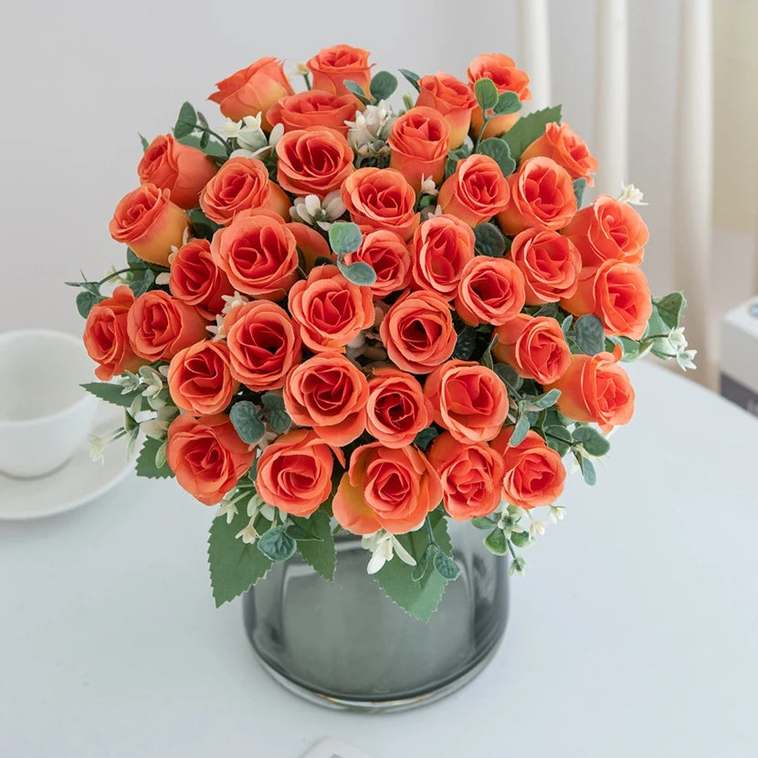Silk Rose Bouquet 10 Heads – Wedding & Home Artificial Flowers