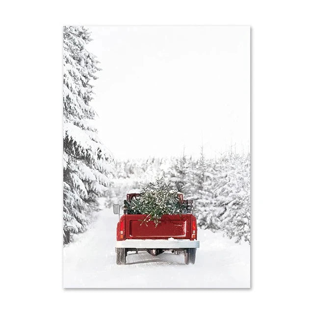 Christmas Deer & Squirrel Snow Scene Canvas Wall Art Print