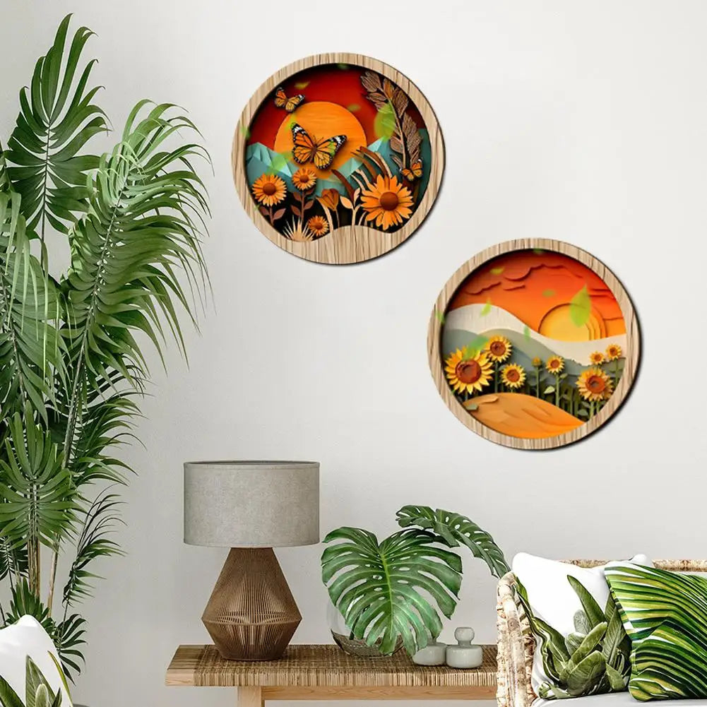 ordic Style 3D Wooden Circular Wall Art Natural Scenery Undersea Series Home Wall Decor Interior Design Wall Art Decor Peaceful Pleasures Health and Wellness