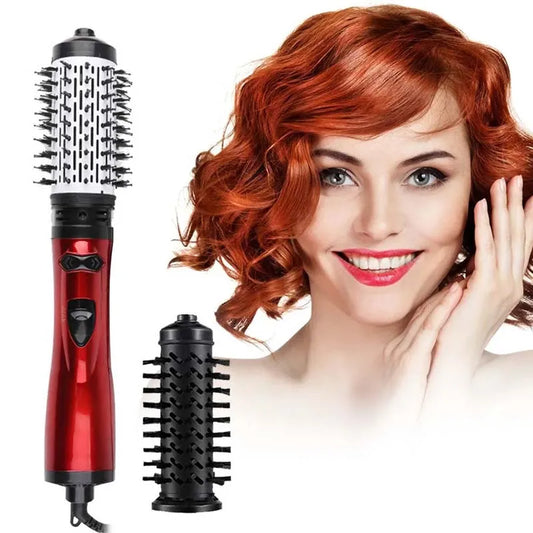 Rotating Hair Dryer Brush Electric Blow Drier Comb Hot Air Straightener Curler Iron One Step 2 Gears Blower Replaceable 2 Heads Peaceful Pleasures Health and Wellness