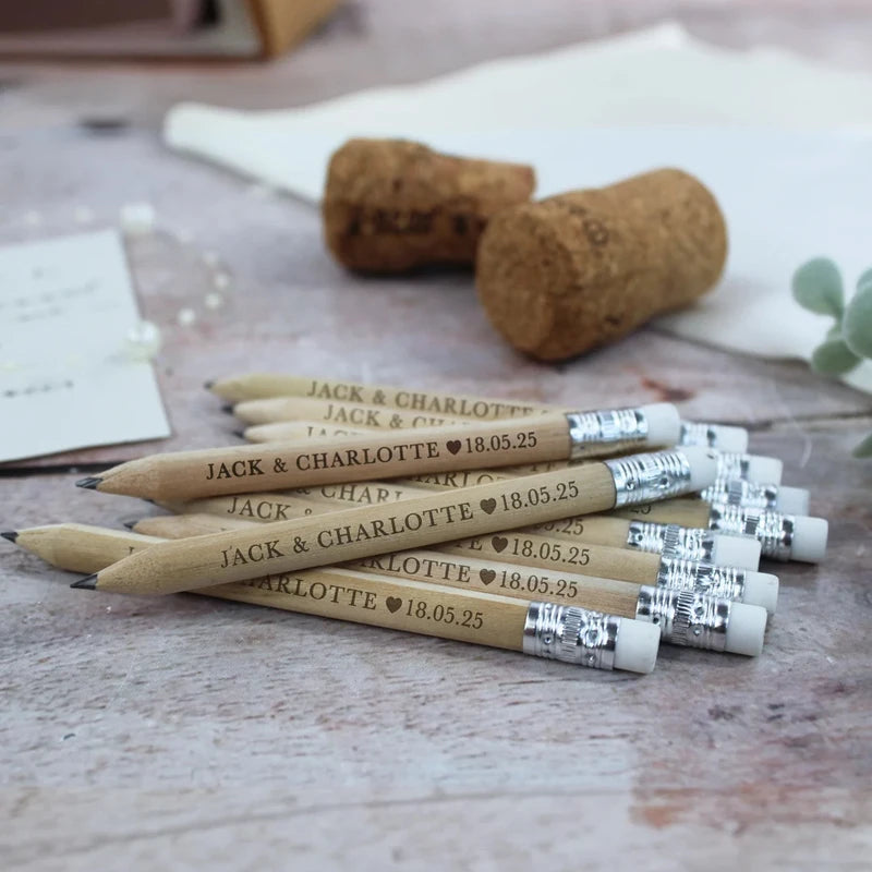 10pcs Personalized Engraved Bamboo Wedding Pencils | Custom Favour