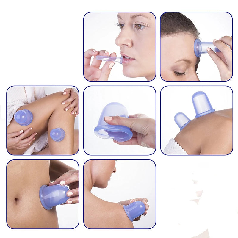 7PCS/Set Silicone Massage Jars Suction Cup Plastic Dampness Expelling Body Release Pain Vacuum Cans Banks Peaceful Pleasures Health and Wellness
