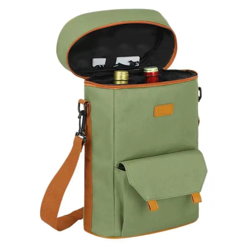 Hot Insulated Red Wine Bag Portable Messenger Cooler Bag for Outdoor Picnic Wine Preservation Thermal Wine Carrier Peaceful Pleasures Health and Wellness Green