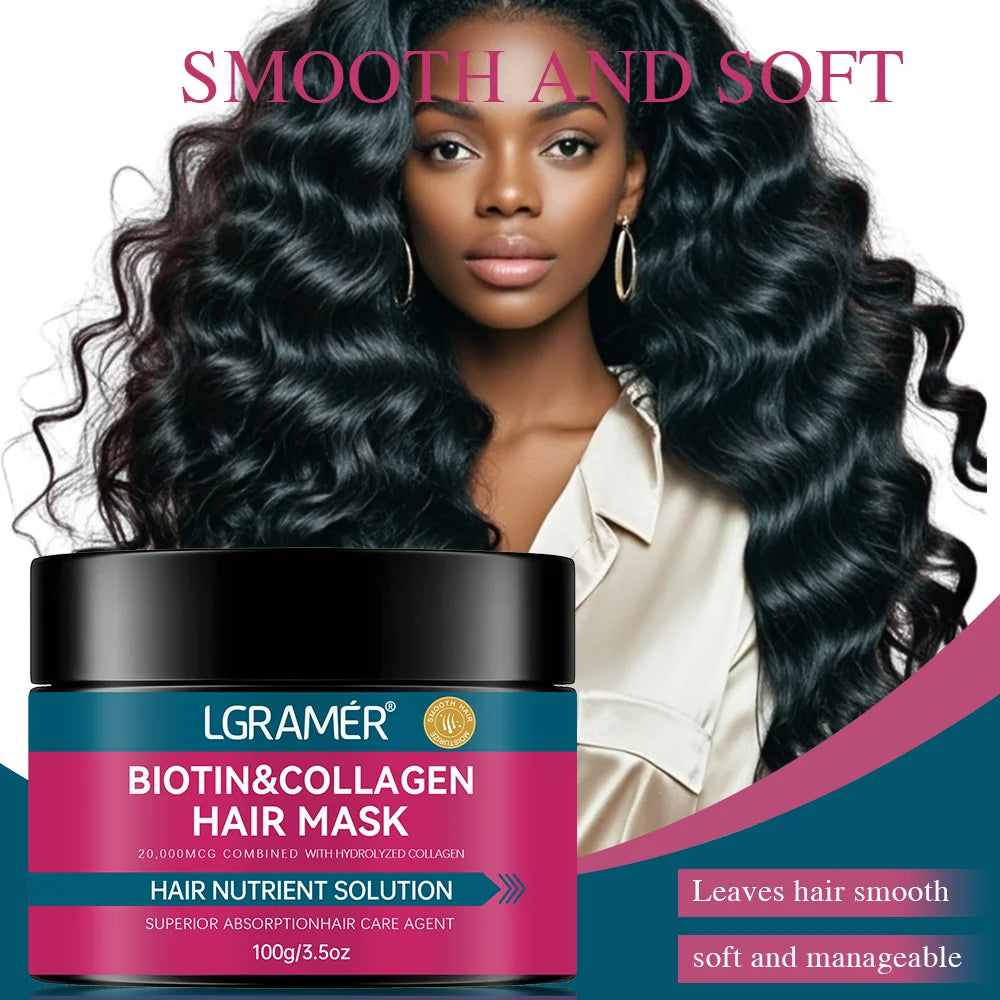 Biotin Collagen Hair Mask Repairs Dry Frizz Softens Hair Prevents Breakage Split Ends Nourishes White Horn Egg Scalp Care Peaceful Pleasures Health and Wellness
