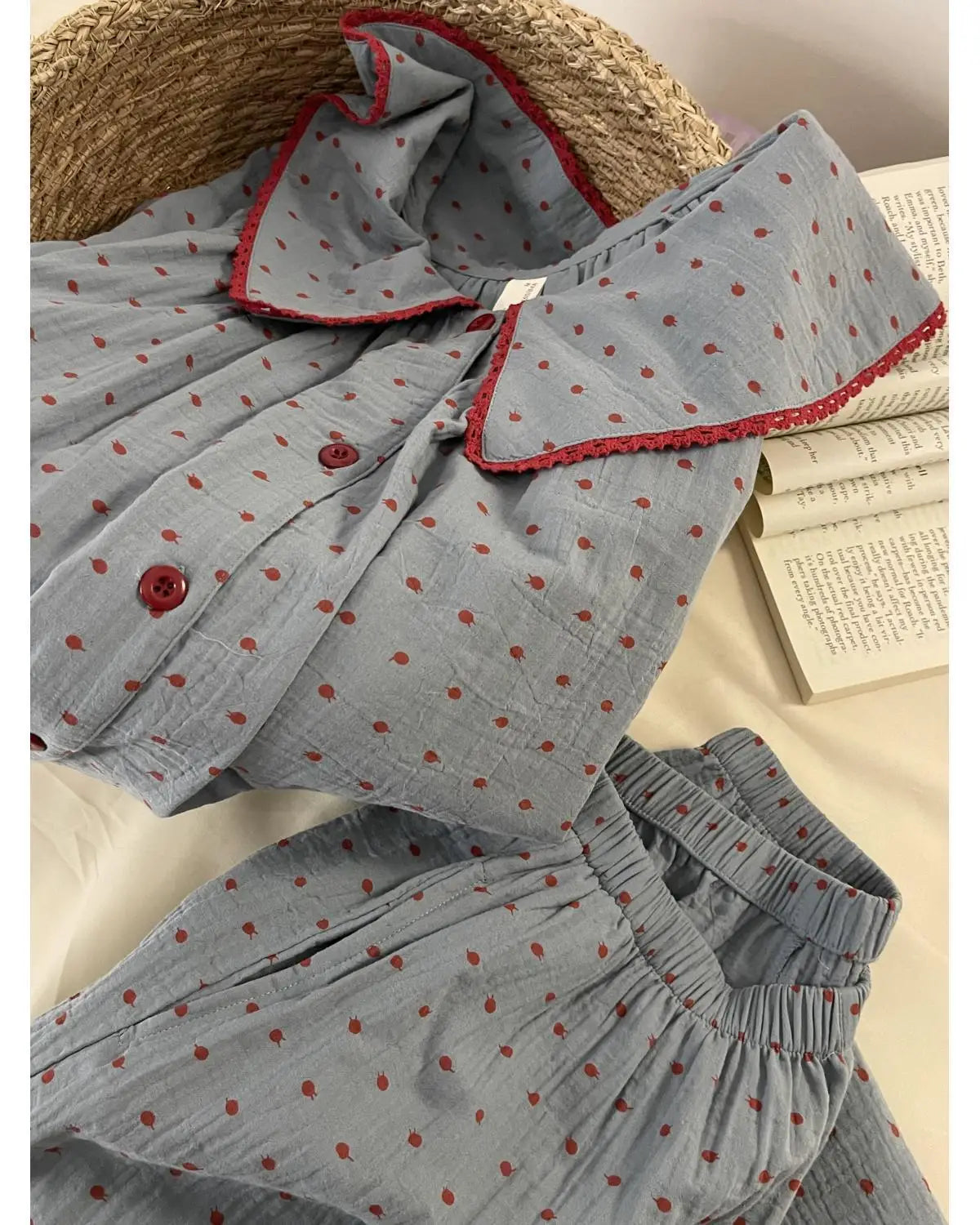 New Korean Style Cute Polka Dot Baby Doll Collar Pajamas Autumn Cloud Cotton Loose Long Sleeves Student Dormitory Home Wear Set Peaceful Pleasures Health and Wellness