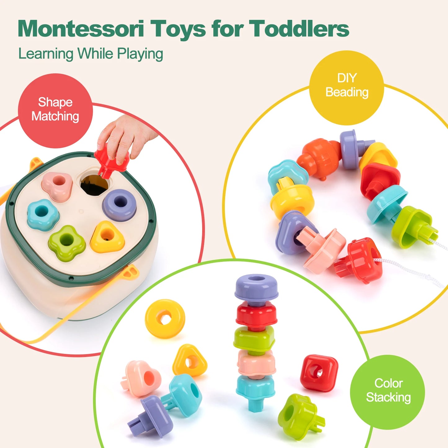 4in1 Baby Montessori Toy Toddler Shape Sorting Blocks Training Beads