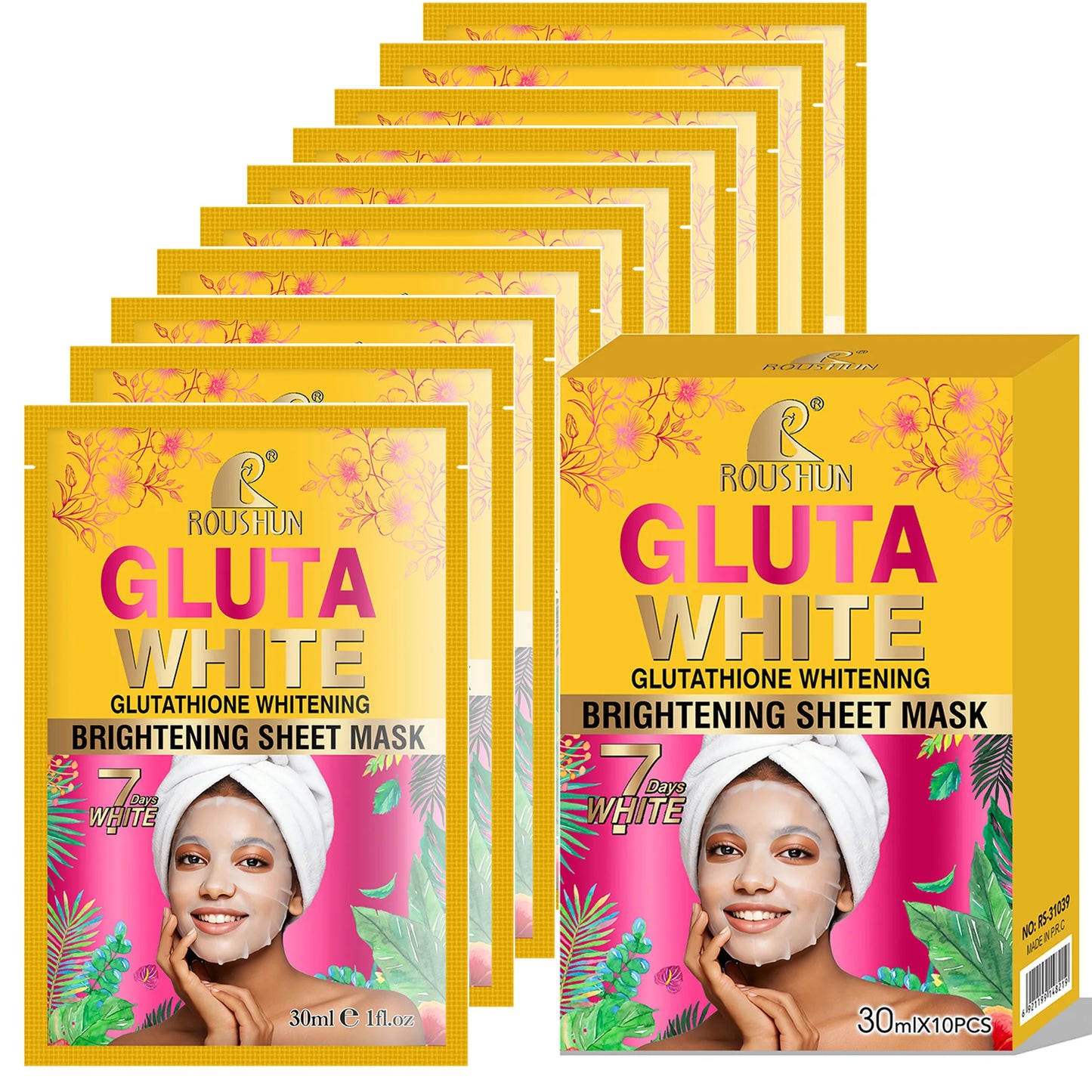 Gluta White Facial Mask Facial Care Moisturizing and Tender Skin Easy to Absorb Daily Skincare 10 Pieces / Box Peaceful Pleasures Health and Wellness Gluta White Facial M