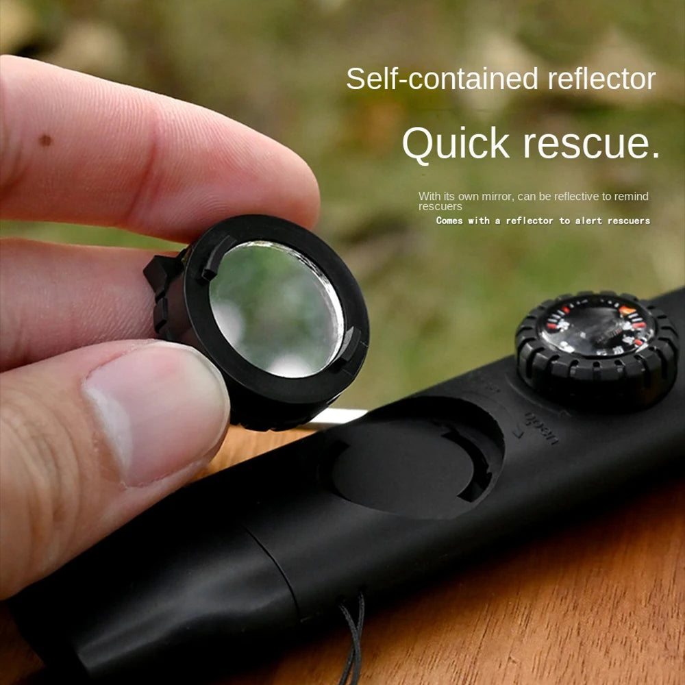 5 in 1 Emergency Safety Whistle Survival compass thermometer flashlight with Mini Compass for Outdoor Hiking Camping Peaceful Pleasures Health and Wellness