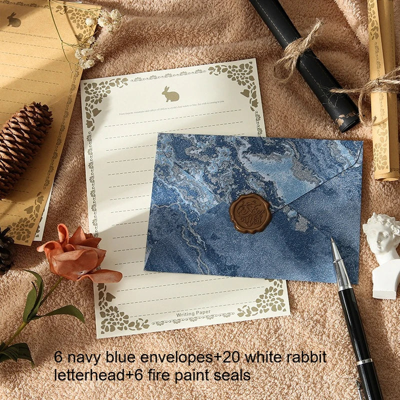 gilding Valentine's Day Envelope Letter Set Embossed Texture Handwritten Love Letter Lacquer Envelope Peaceful Pleasures Health and Wellness sea blue