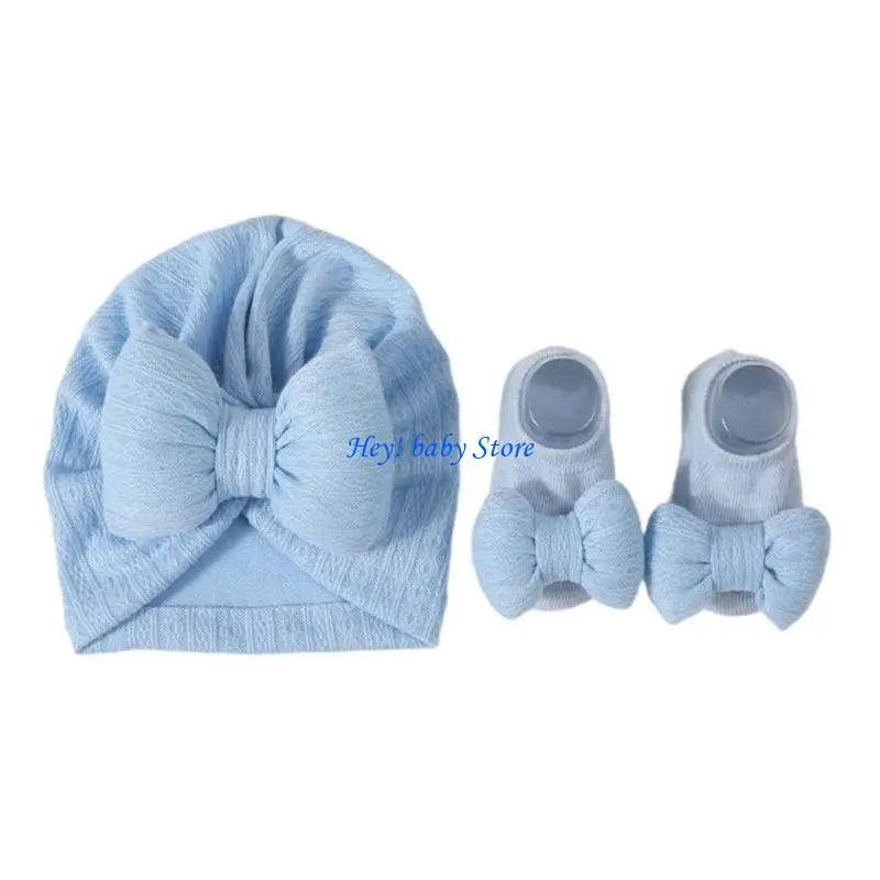 Baby Girl Turban Hat & Socks Gift Set | Soft Knit Cotton 0–3Y