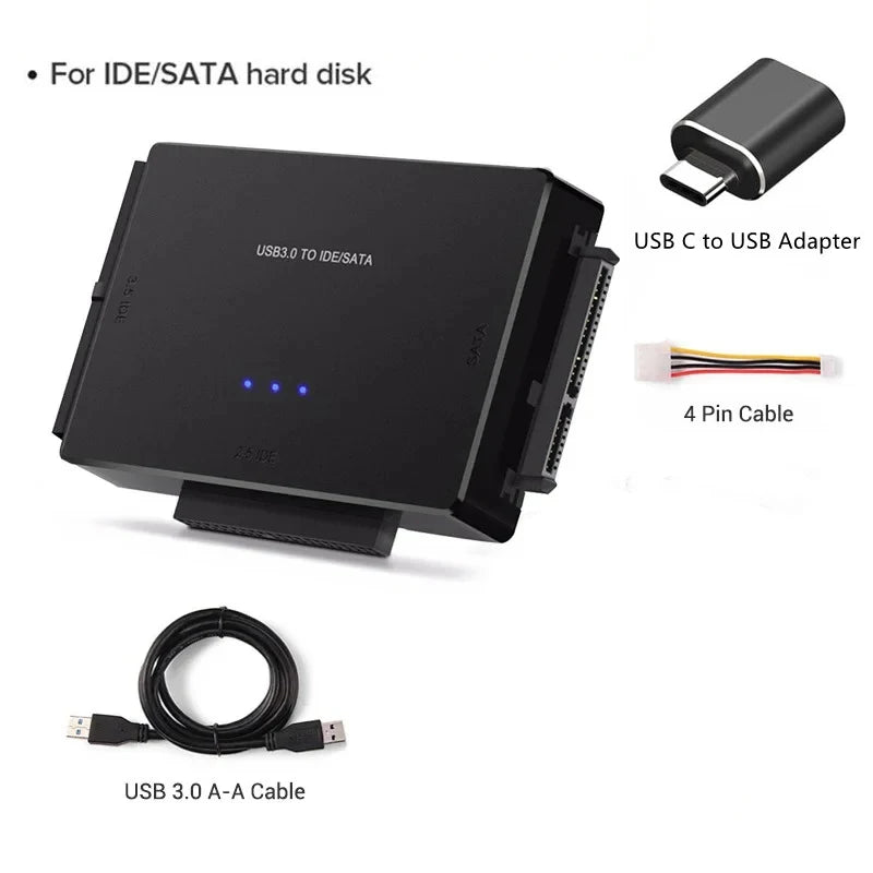 SATA/IDE to USB 3.0 Adapter Hard Drive Adapter Converter for Universal 2.5/3.5 Inch IDE SATA HDD SSD with 12V 2A Power Adapter Peaceful Pleasures Health and Wellness NO Plug with OTG 100cm