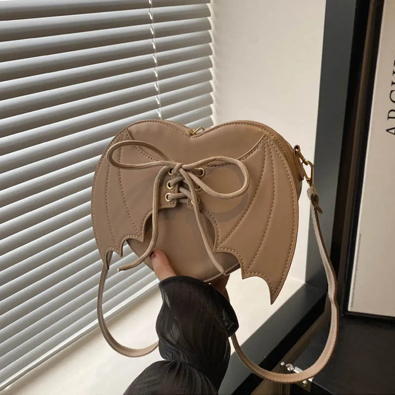 Niche Design Bag Women Trendy Fashionable and Individual Wing-shaped Single-shoulder Bag Versatile Irregular Shape Crossbody Bag Peaceful Pleasures Health and Wellness Khaki