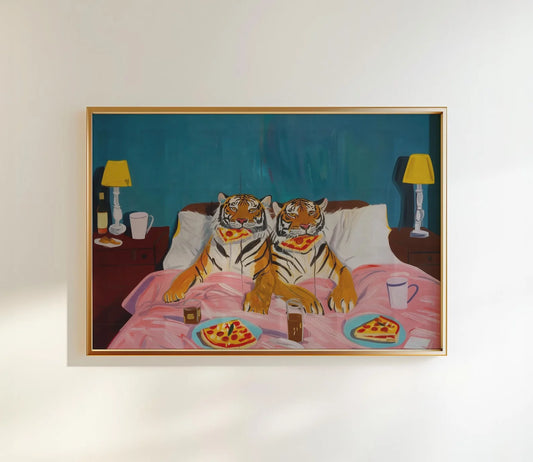 Tiger Pizza Retro Canvas Wall Art | Dopamine Decor Print Canvas Wall Art Peaceful Pleasures Health and Wellness WS10154 40x50cm Unframed