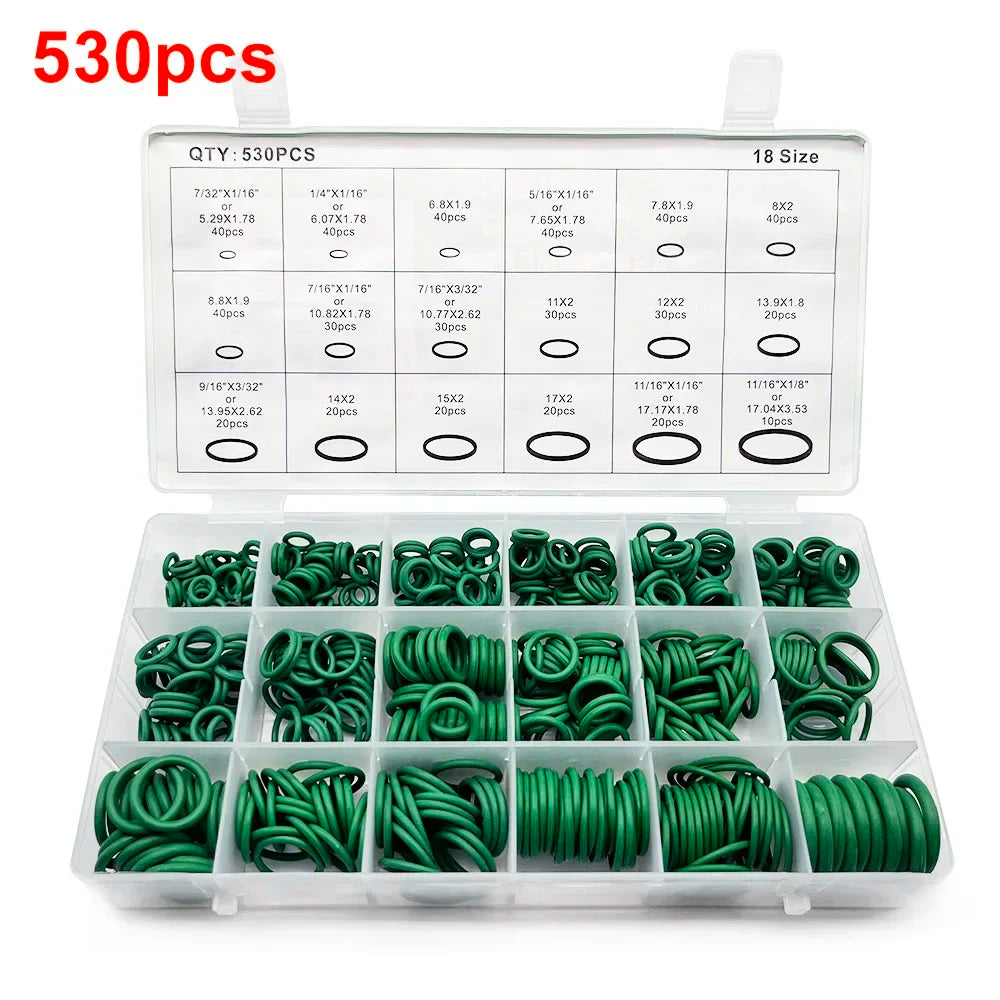 530Pcs Rubber O-Ring Gasket High Quality 18 Sizes Sealing Ring Kit For Car A/C System R134a Air Conditioning Gasket Washer Set Peaceful Pleasures Health and Wellness 530pcs Green