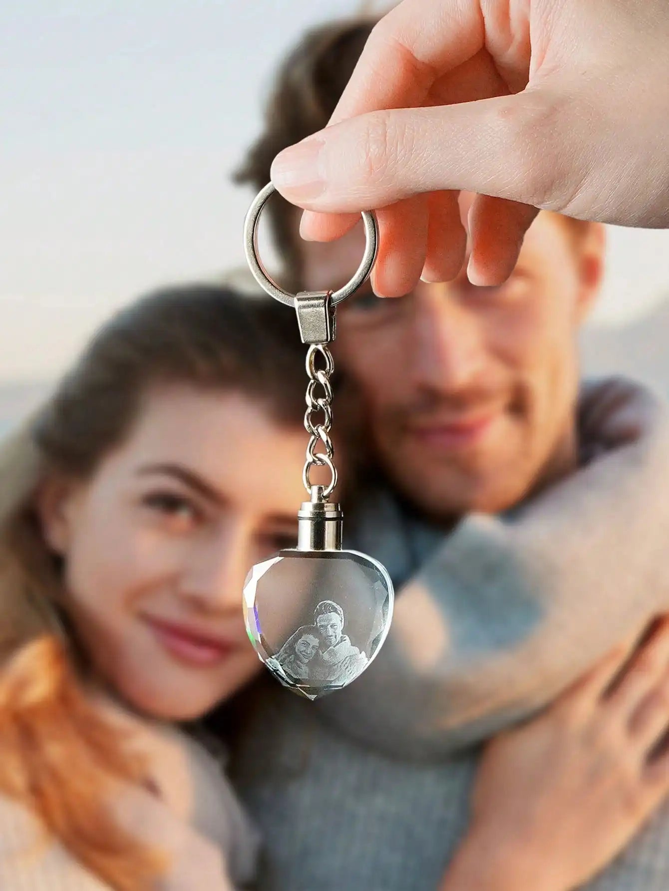 Custom Photo Crystal Keychain LED Light | Laser Engraved Gift