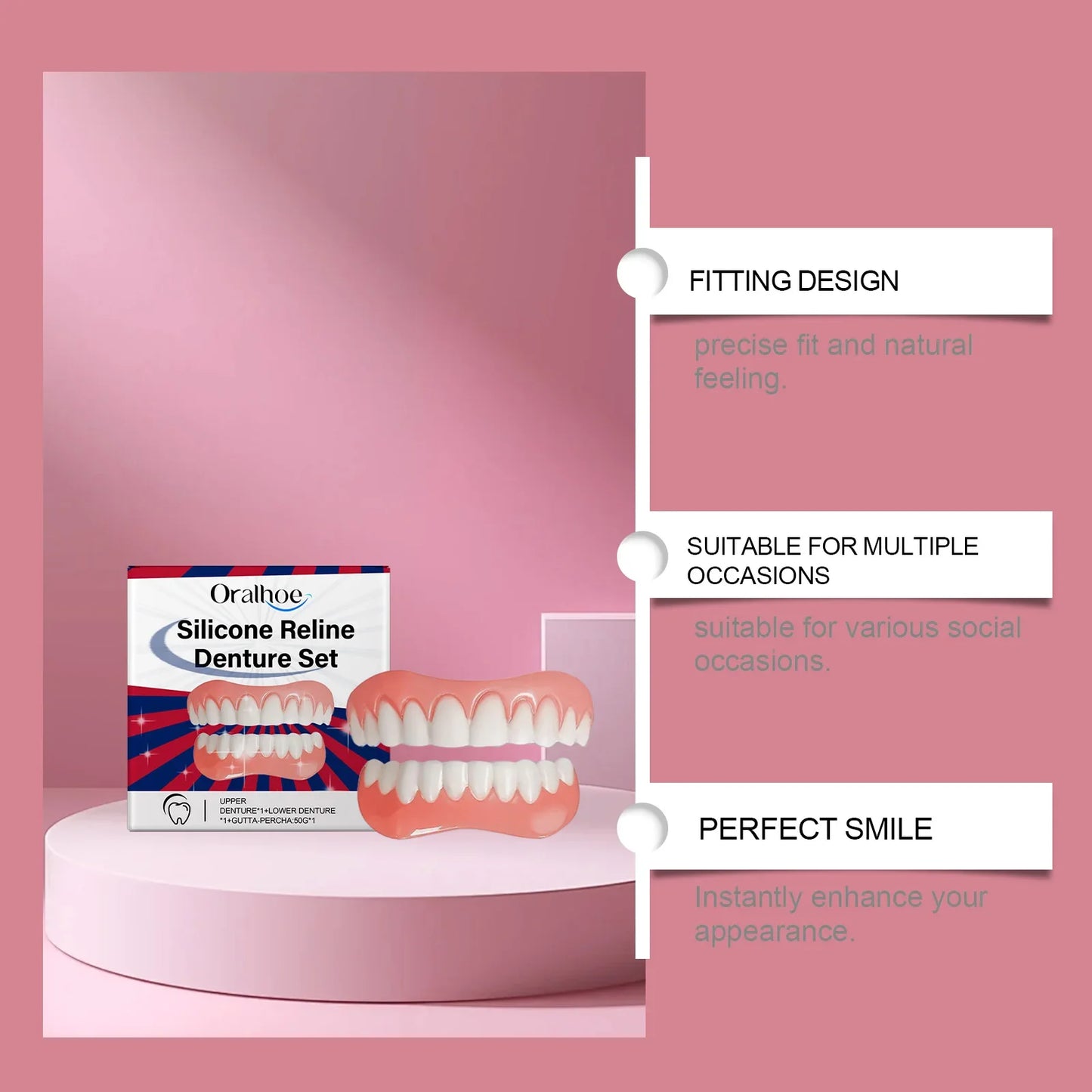 Silicone Denture Veneer Set – Adjustable Upper & Lower Fit