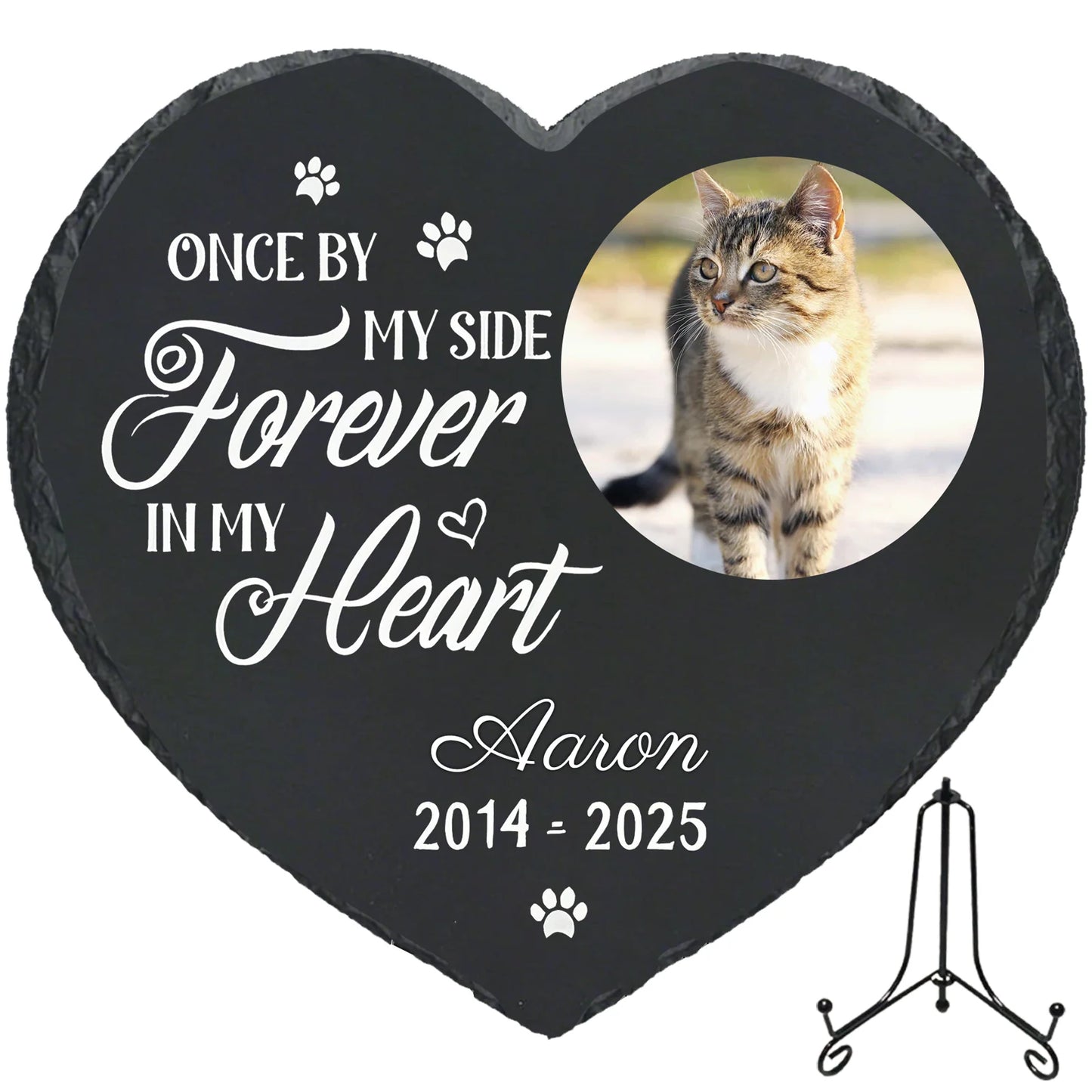 Personalized Pet Memorial Stone,Custom Cat Grave Marke Plaque With Photo&Name,Garden Slate Tombstone Pet Loss Remembrance Gift Peaceful Pleasures Health and Wellness With Metal Stand-1 4inch