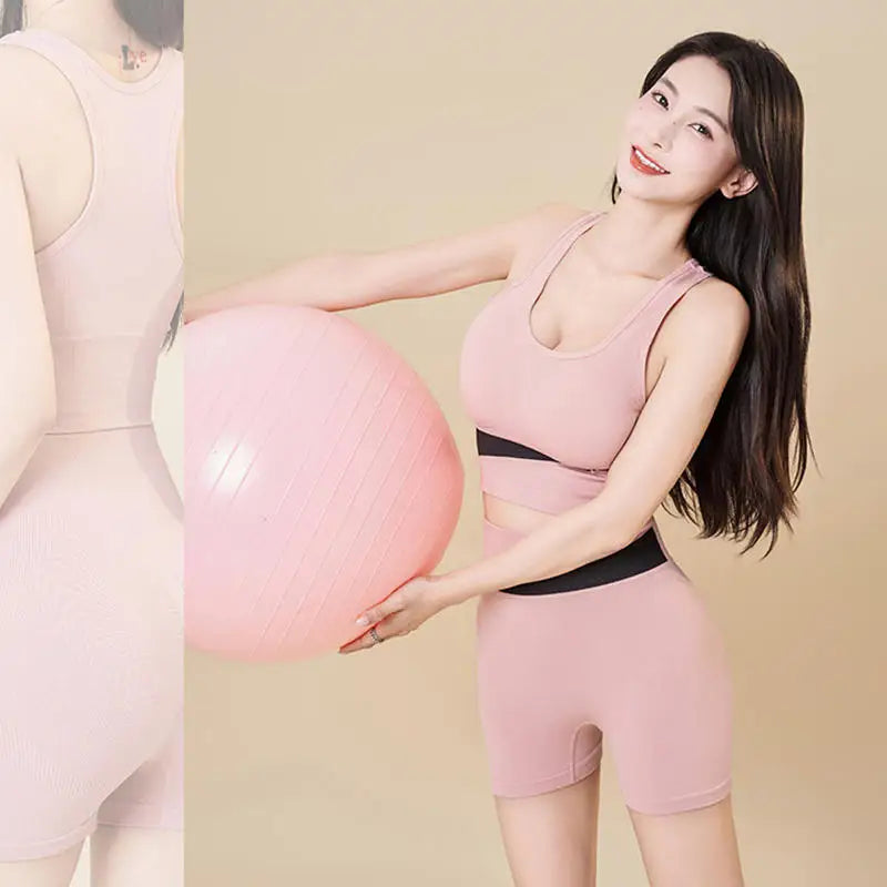 Yoga Suit Set Peach Color Fast Drying High Waist and Hip Lifting Fitness Set Running Shock-absorbing Exercise Set For Women Peaceful Pleasures Health and Wellness