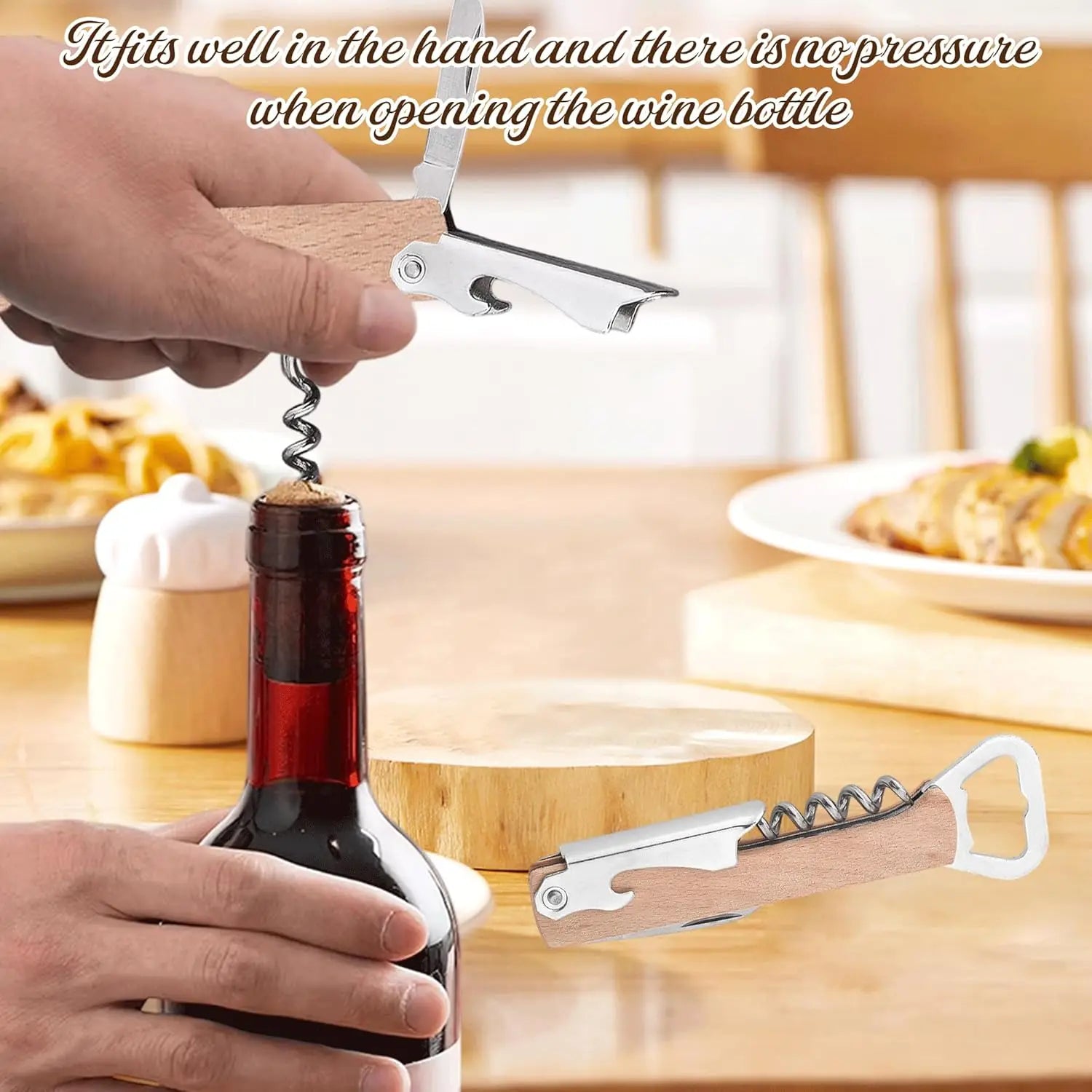 Wooden Wine Bottle Opener Groomsmen Wedding Party Gifts 4 in 1 Wine Corkscrew with Foil Cutter Blank DIY Engraving Wood Peaceful Pleasures Health and Wellness