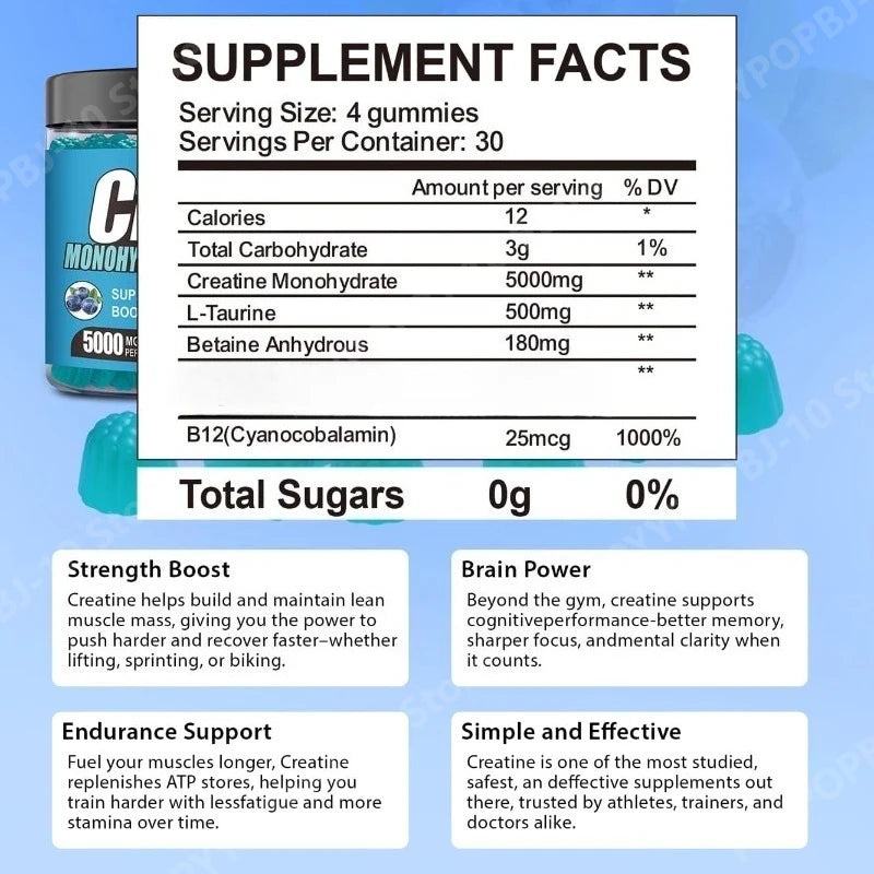 Creatine Gummies Blueberry 120 Count – Daily Vitality Supplement
