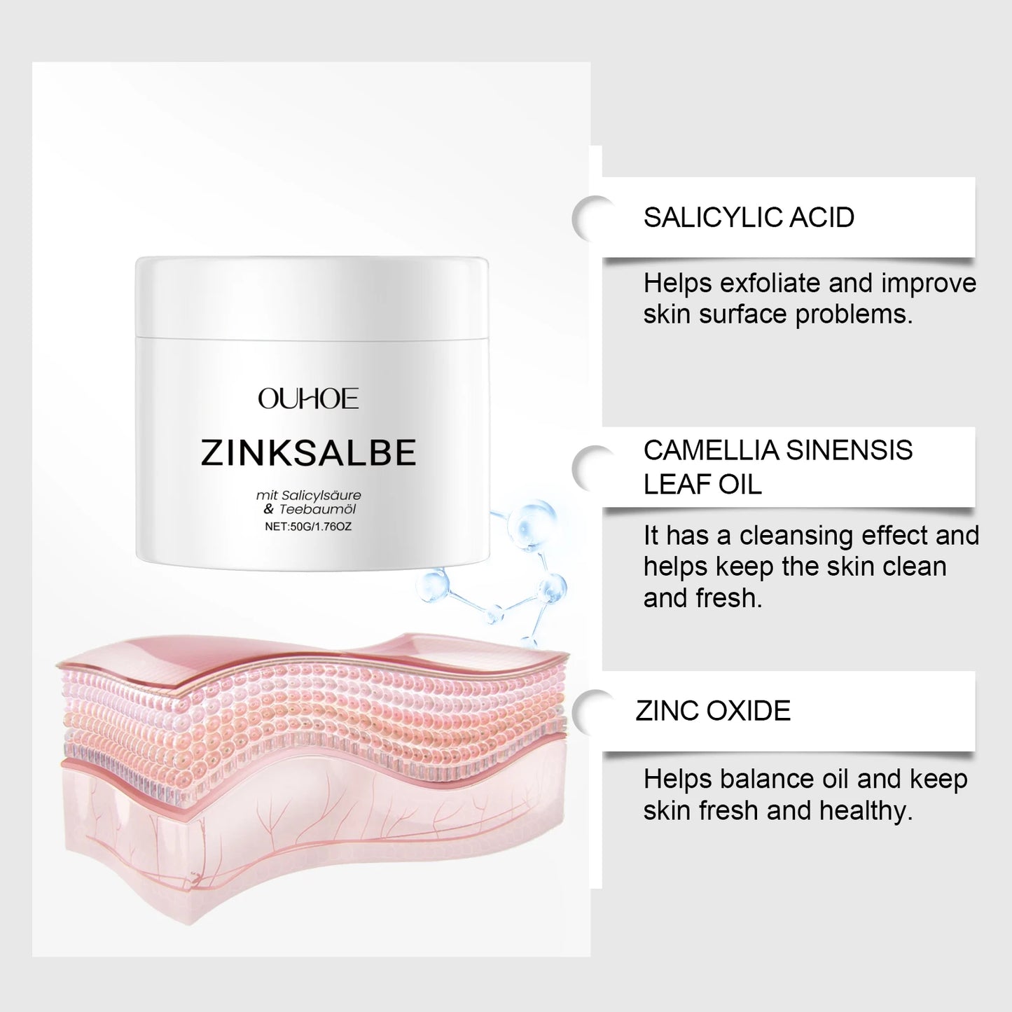 OUHOE Zinc Acne Removal Cream | Pore Minimizer & Oil Control