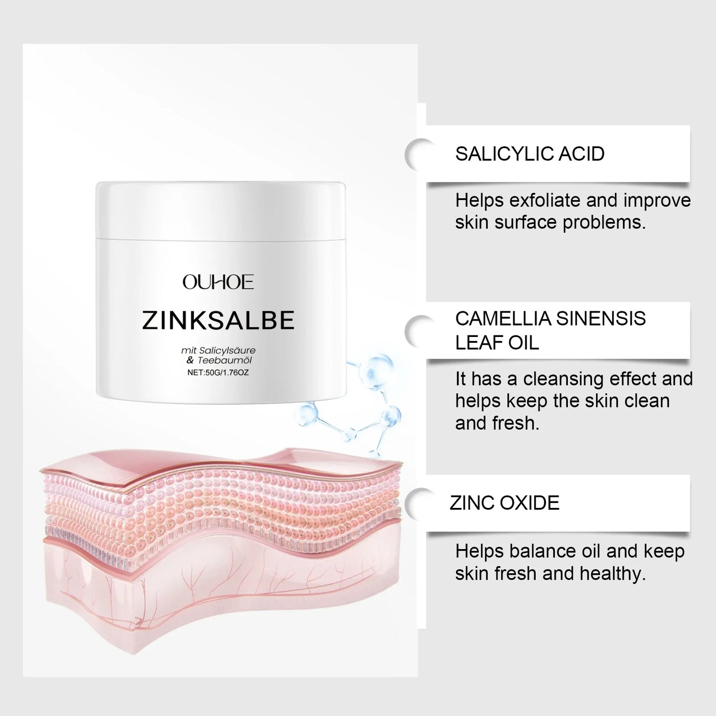 Ouhoe Zinc Acne Cream – Pore Minimizer & Oil Control 50g