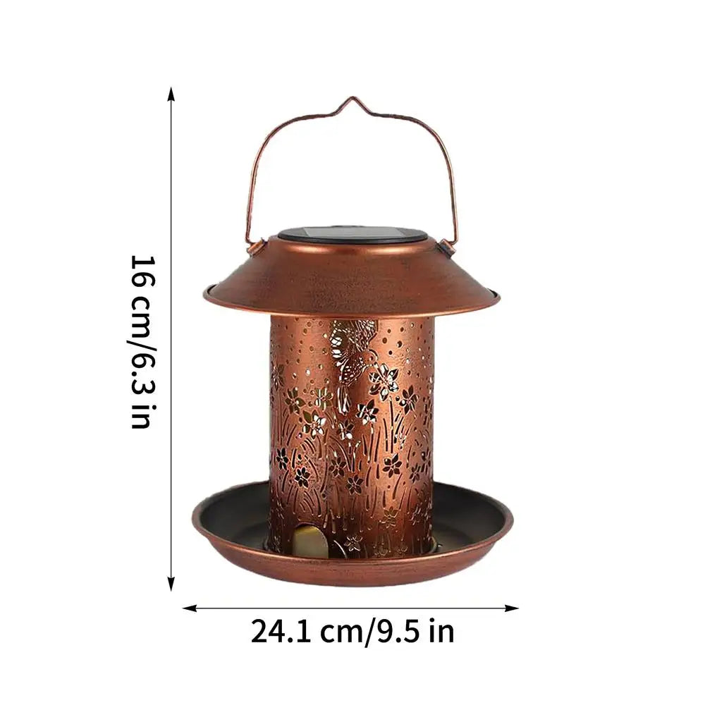 Solar Powered Bird Feeder Lantern | Waterproof Metal Garden Light Solar Bird Feeder Peaceful Pleasures Health and Wellness Red China Mainland