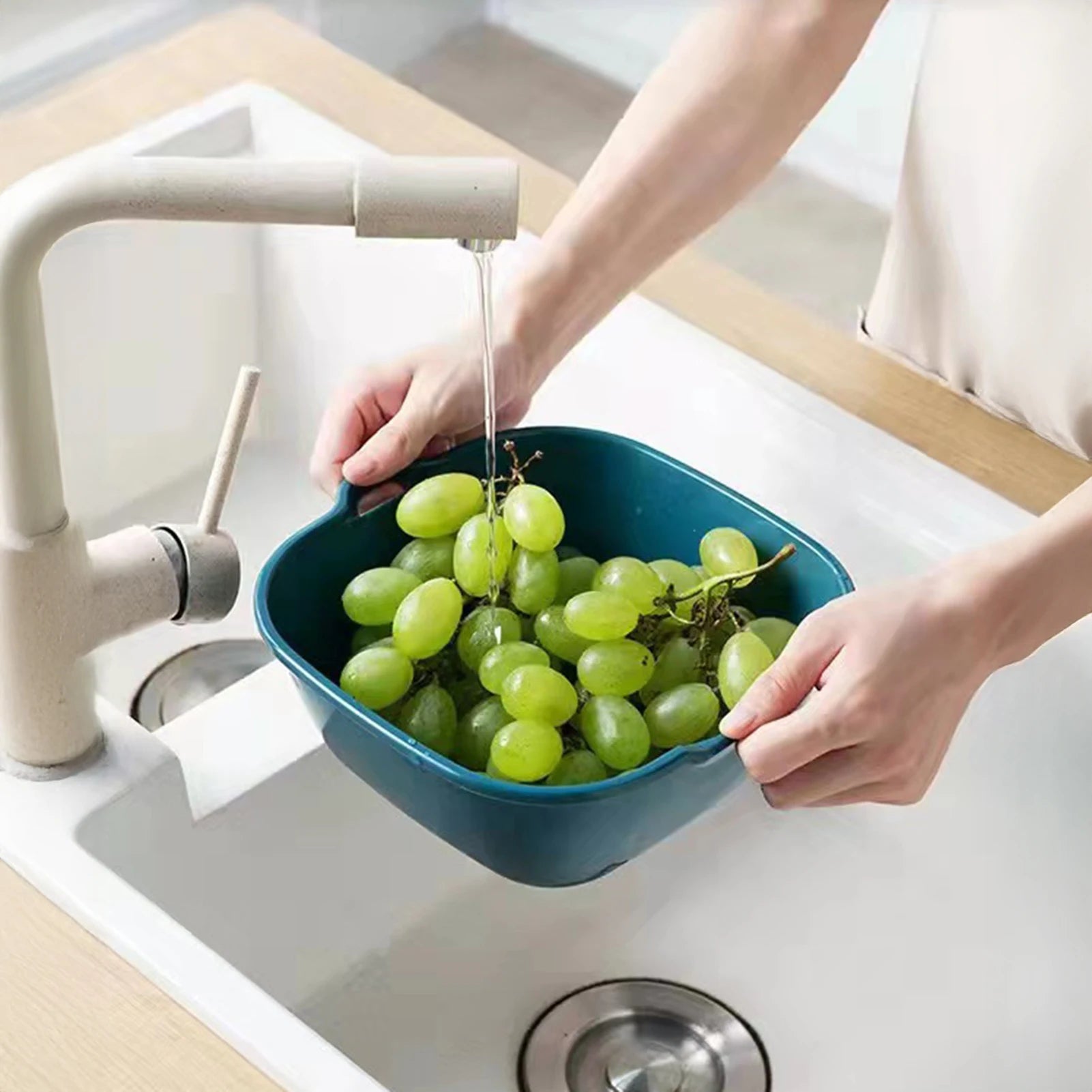 Vegetable Food Washing Strainer Household Vegetable Washing Drain Basket Suitable for Broccoli and Grapes Peaceful Pleasures Health and Wellness