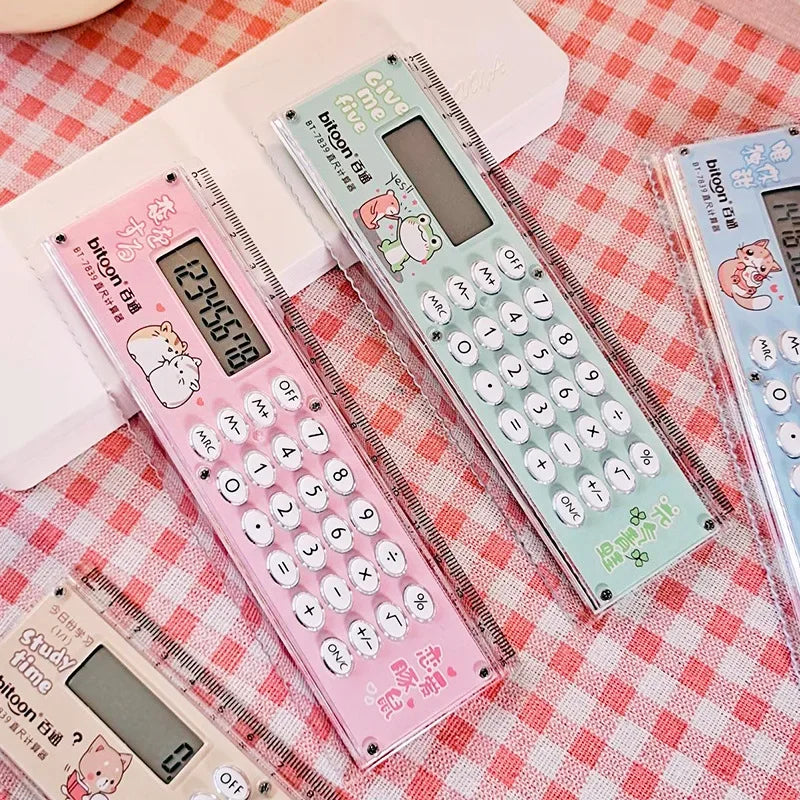 Ruler Calculator Mini Cartoon Cute Gift with A Calculator Ruler Personalized and Creative Multifunction Office School Supplies Peaceful Pleasures Health and Wellness