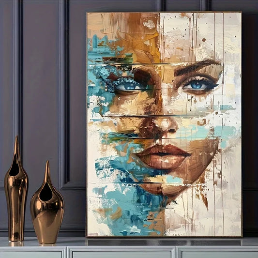Modern Abstract Floral Woman Canvas Art Print - Vibrant Blue & Golden Hues, Indoor/Outdoor Use, Frameless Wall Decor Artwork Peaceful Pleasures Health and Wellness ZLH4869 20x30cm No Frame