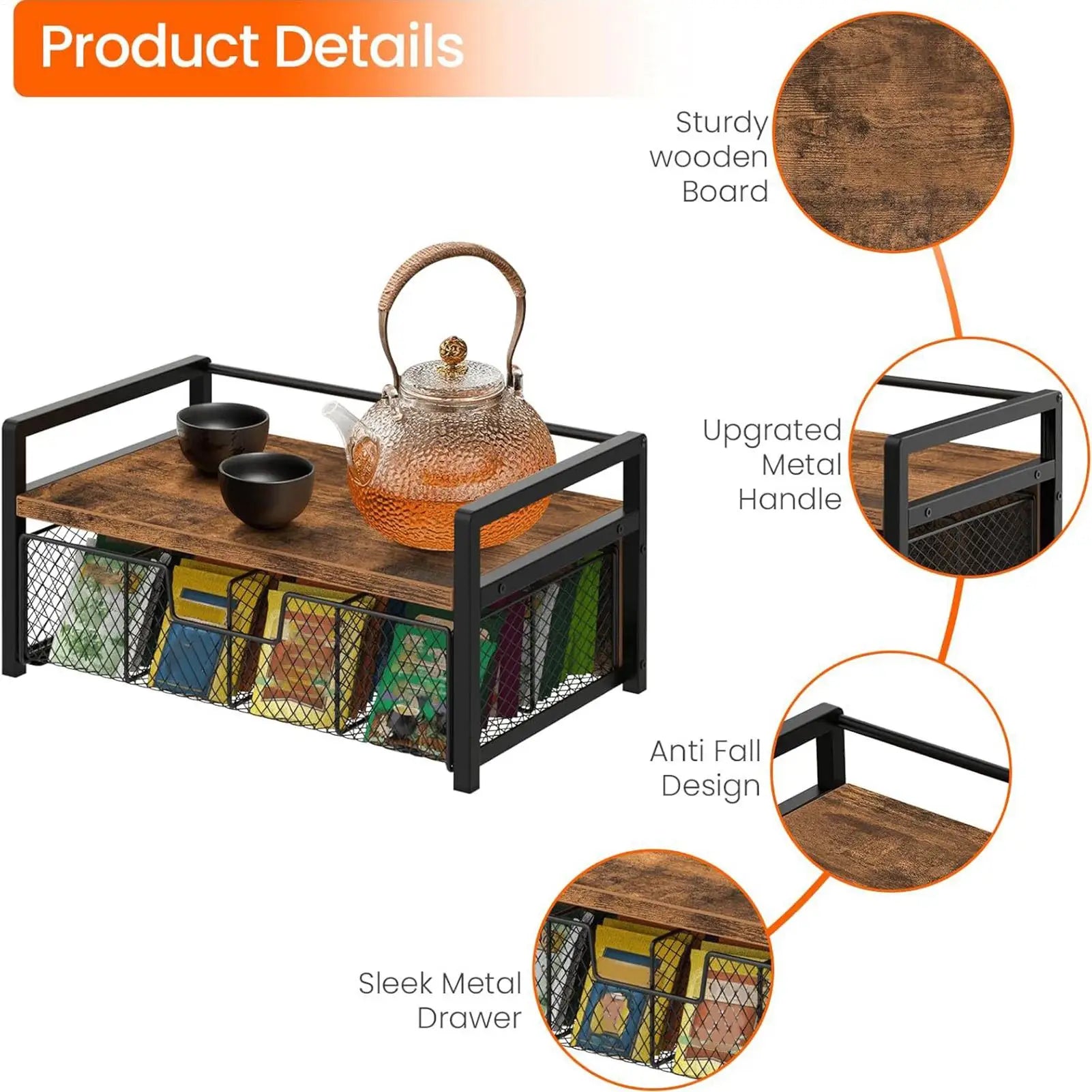 Rustic Wooden Tea Bag Organizer | Vintage Counter Storage Box Tea Bag Organizer Peaceful Pleasures Health and Wellness