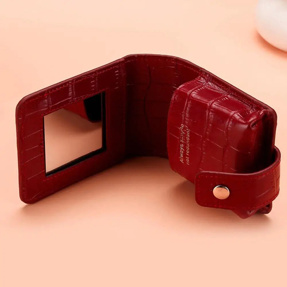 Mini Portable Lipstick Bag With Mirror,Minimalism Small Cosmetic Bag With Button, Crocodile Embossed Women's Makeup Storage Cas Peaceful Pleasures Health and Wellness