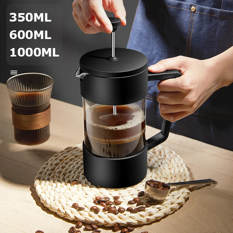 350/600/1000ML French Press Coffee Maker Pot Thickened Borosilicate Glass French Press Coffee Maker Multifunction Hand Punch Pot Peaceful Pleasures Health and Wellness