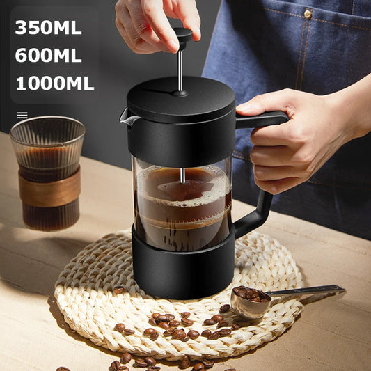 350/600/1000ML French Press Coffee Maker Pot Thickened Borosilicate Glass French Press Coffee Maker Multifunction Hand Punch Pot Peaceful Pleasures Health and Wellness