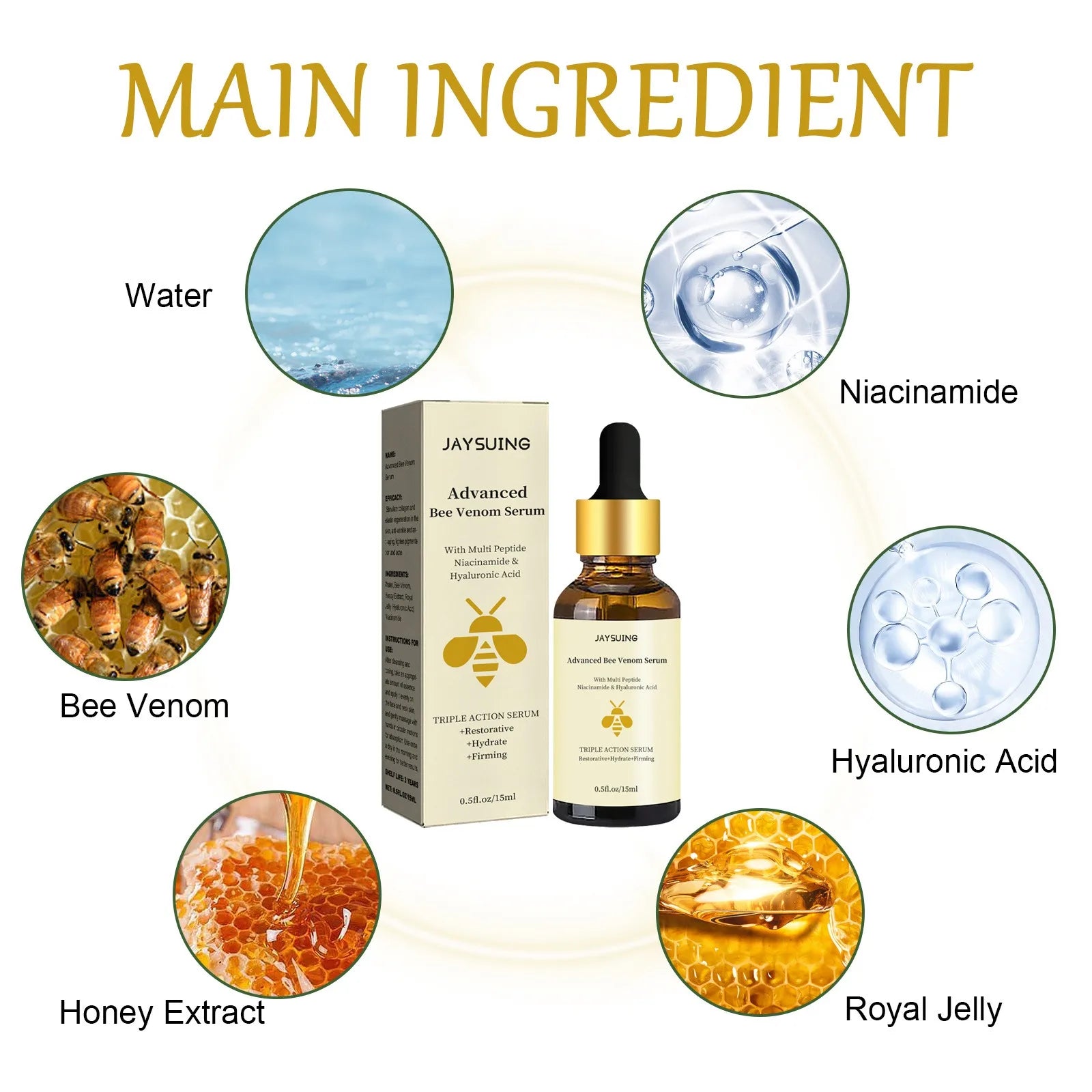 Bee Venom Anti Wrinkle Essence Younger Reduce Fine Lines Lifting Firming Repair Moisturize Tighten Whitening Facial Skin Care Peaceful Pleasures Health and Wellness